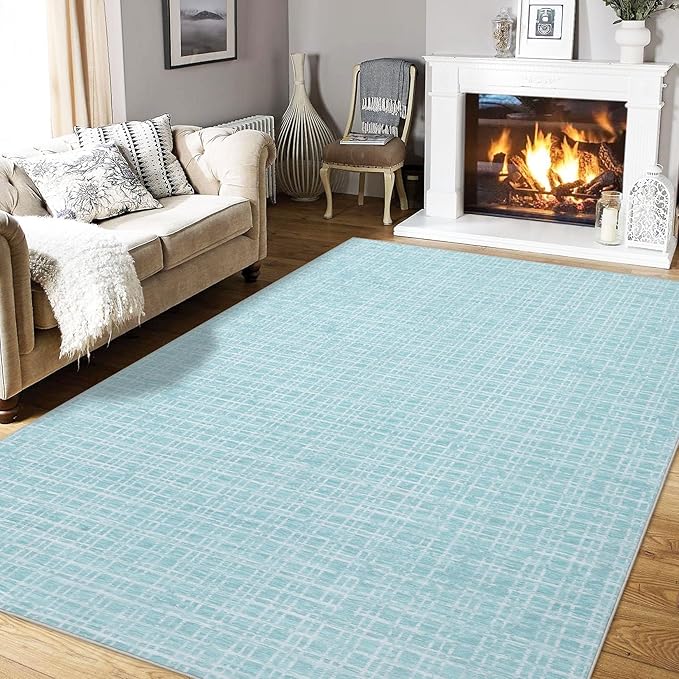 Washable Rug 9x12 Area Rug for Living Room Modern Bedroom Rug Grid Green Plaid Large Area Rug Non Slip Throw Rugs Soft Low Pile Stain Resistant Carpet for Dining Room 9'x12' Mint Green