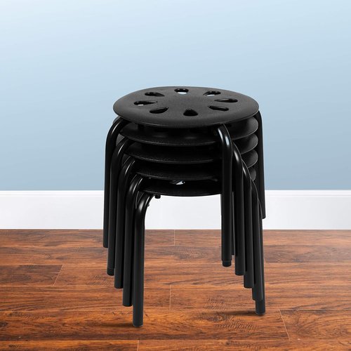 EMMA + OLIVER Plastic Nesting Stack Stools - Versatile Classroom/Home Use, 11.5" Height, Black (5 Pack)