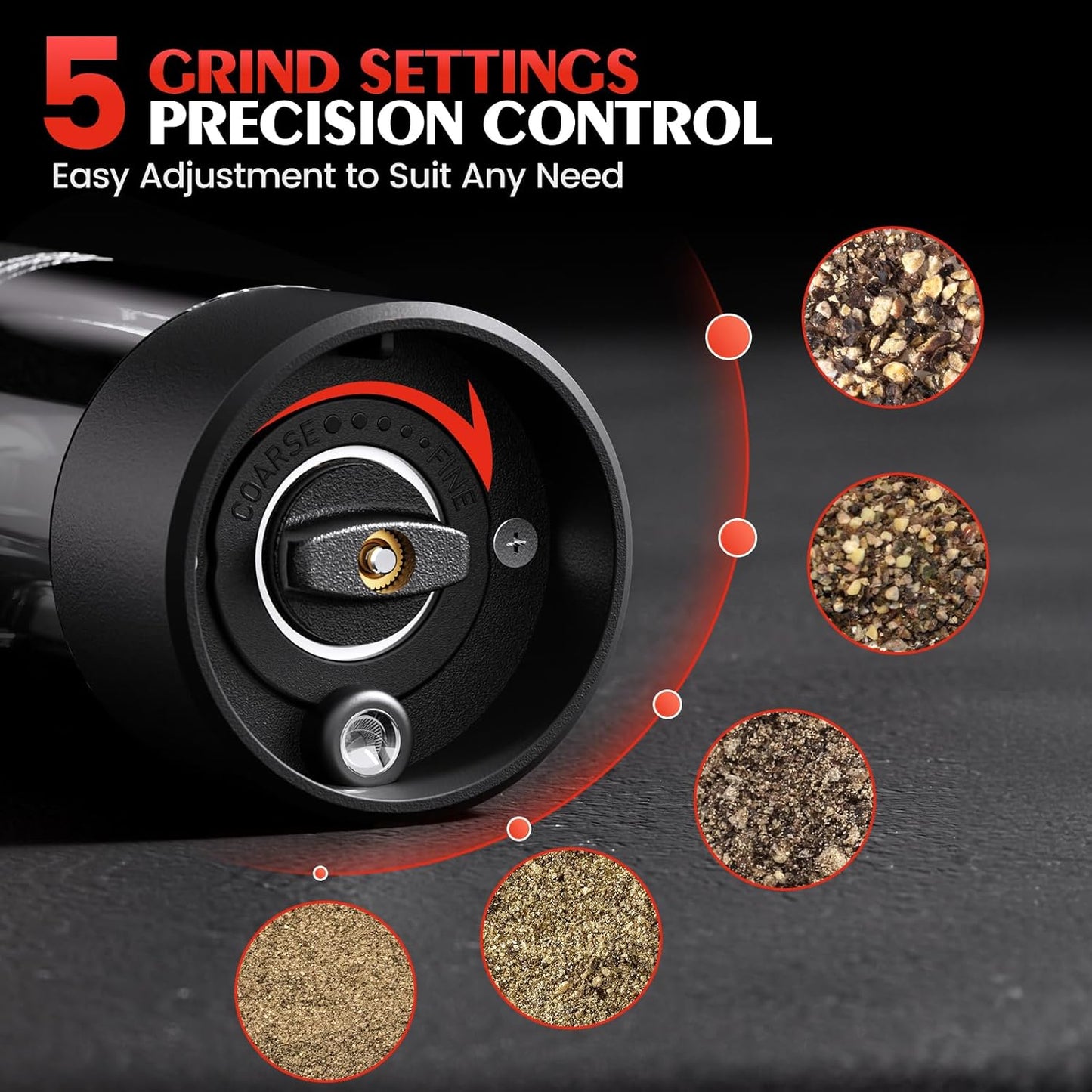 Skiennix Electric Salt and Pepper Grinder Set - Automatic Battery Mill with Adjustable Coarseness | Larger Capacity & LED