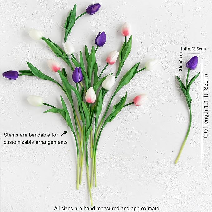 FiveSeasonStuff Real Touch Tulips Artificial Flowers – 15 Stems Faux Tulip Bouquet in Gift Box for Wedding, Home Decor, Party, Floral Arrangements (Beyond Purple)