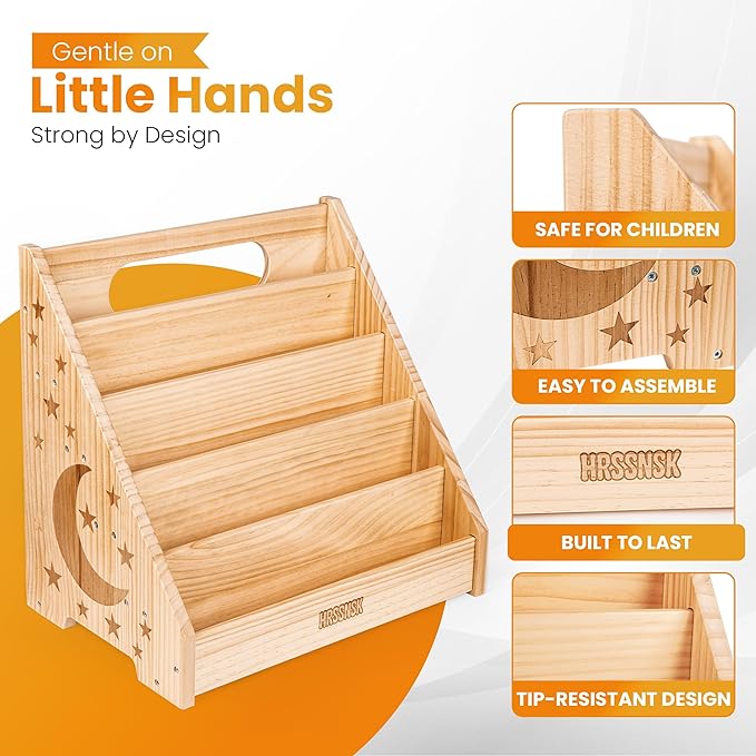 Montessori Baby Bookshelf, Front-Facing Wooden Kids & Toddler Bookshelf, Nursery Book Organizer for Playroom