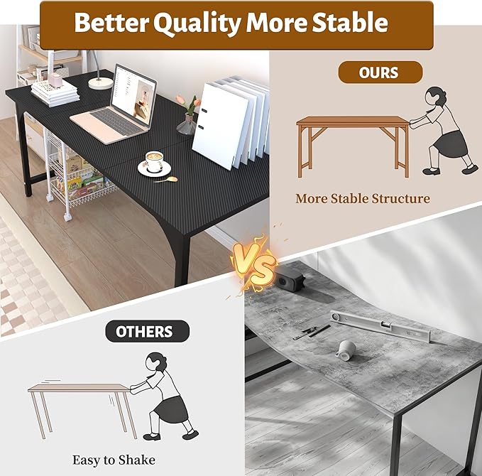 47inch Computer Desk with Deeper Carbon Fiber Desktop, Gaming Office Desk with Sturdy Metal Frame,Home Office Desk for Gaming, Working, Studying, Black