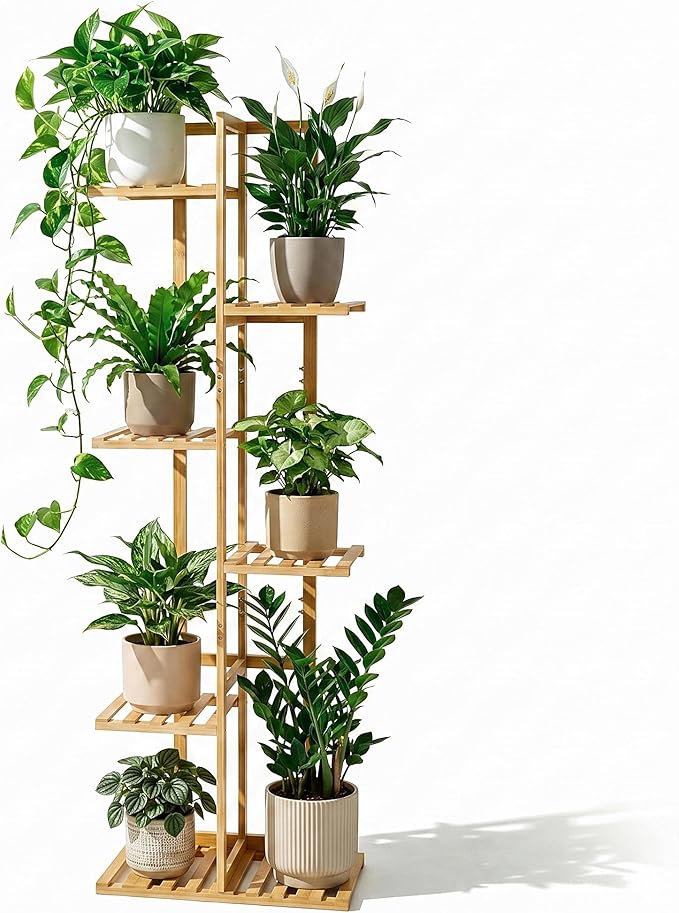 ROSSNY 48 Inch Talll Plant Stand Indoor, 6 Tier 7 Potted Bamboo Plant Stands for Indoor Plants, Corner Plant Stand, Plant Shelf For Indoor, Tiered Plant Stands, Indoor Plant Holder, Natural