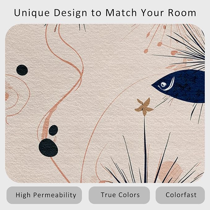 Mid Century Modern Rug Square 8x8 Starburst Atomic Fish Retro Pattern Area Rugs for Living Room, Bedroom, Mid Century Modern Home Decor Accessories Indoor Carpet, Non Slip & Machine Washable