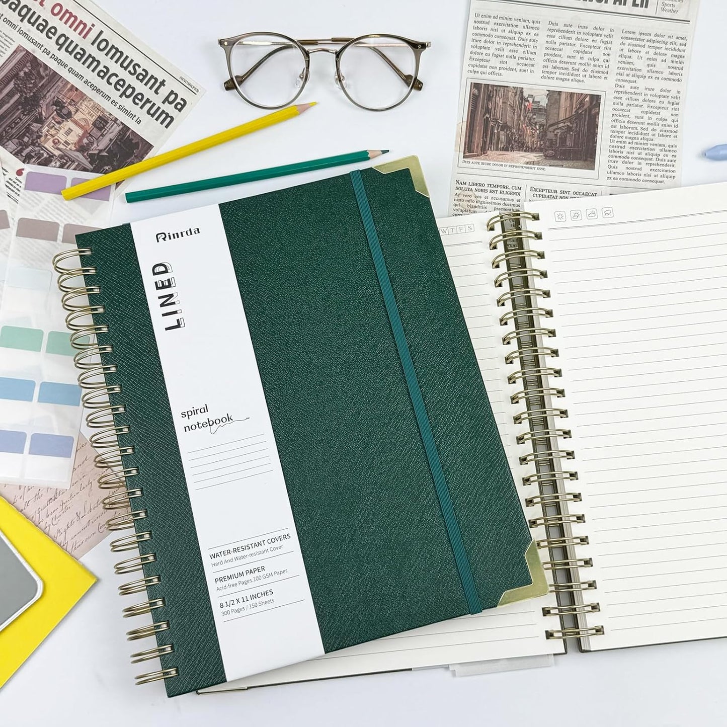 Skiennix Lined Spiral Journal - 300 Pages A4 Hardcover Notebook with Thick 100GSM Paper | Dark Green