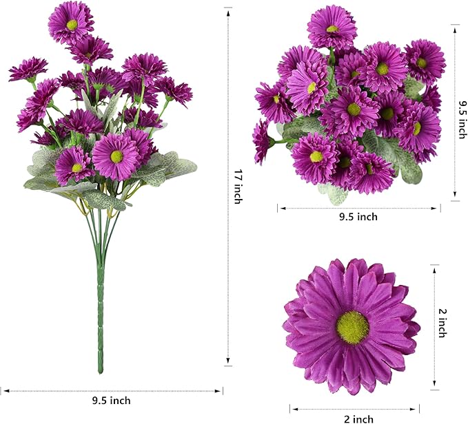 HyeFlora Dahlia Artificial Flowers for Outdoors Decoration, 6 Bundles Fake Daisy Faux Flowers Plants Realistic UV Resistant Silk Flowers for Outside Planter Front Door Yard Garden Indoor Home, Mix