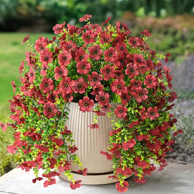 Artificial Fake Mums Fall Flowers Plants for Outdoor Decoration, 2 PCS Faux Daisy Silk Flowers Outside UV Resistant Realistic Home Autumn Decor for Porch Patio Balcony Garden Window Box(Brown)