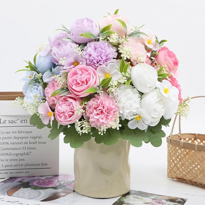 6 Color Rose Peony Artificial Flowers UV Resistant Fake Flowers for Outdoor Garden Decor Wedding Bouquets Home Decoration Porch, Patio Table Centerpiece