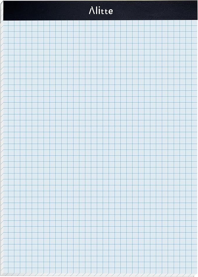 Alitte Graph Paper Pad, Pack of 1, White Letter Size - 4x4 Quad Grid Paper, Easy-Tear Perforations, 8.5 x 11 Cardboard Backing - Graph Notepads for School, Office -50 Sheets per Pad
