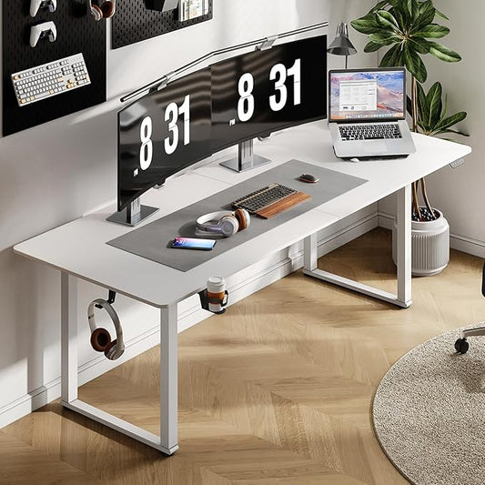 ONBRILL Standing Desk, 71x32 Inches Rectangle Stand Up Desk with 4 Legs, Dual Motor and Memory Controller, Adjustable Height from 28-46 Inches for Home and Computer Workstation, White