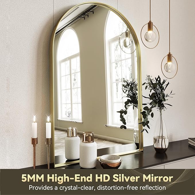 Brightify Arched Mirror, 24 x 36 Inch Gold Arch Mirror, Metal Frame Gold Arched Wall Mirror, Arched Top Bathroom Vanity Mirror for Living Room Bedroom Mantle Entryway Hallways