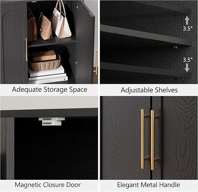 FORTUNETEC Sideboard Buffet Cabinet with Storage, Modern Accent Cabinet with Arched Doors & Shelf, 31.5" Modular Media Console, Minimalist Credenza for Living Room Kitchen Dining Room Entryway, Black