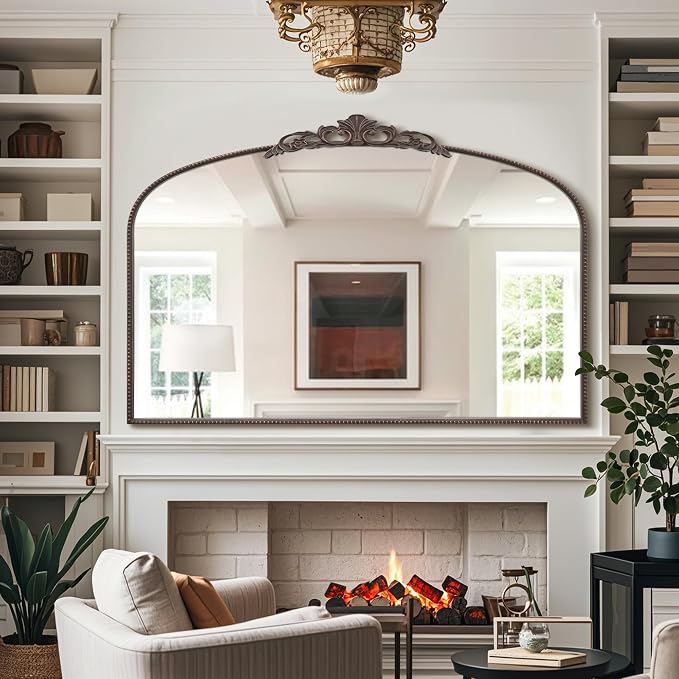 Micasso Large Bronze Vintage Mirror: 48"x33" French Baroque Antique Arched Mirror - Traditional Ornate Decorative for Wall/Fireplace/Mantel/Entryway/Bathroom/Hallway - Home Decor for Living Room
