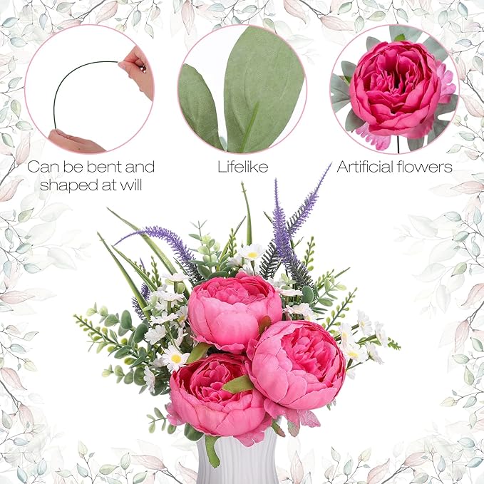 Zeyune 50Pcs Wedding Artificial Peonies 4Inch Fake Silk Peony Faux Peonies Artificial Valentine Flowers Bulk Rose Flowers Heads for Valentine Decoration Vintage Wedding Home Office(Hot Pink)