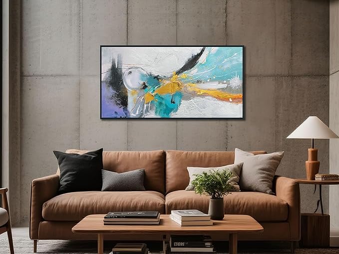 Arjun Abstract Framed Wall Art for Living Room Black and White Canvas Painting for Mens Room Textured Hand Painted Modern Picture Bedroom, Large for Home Office Wall Decor 40"x20"