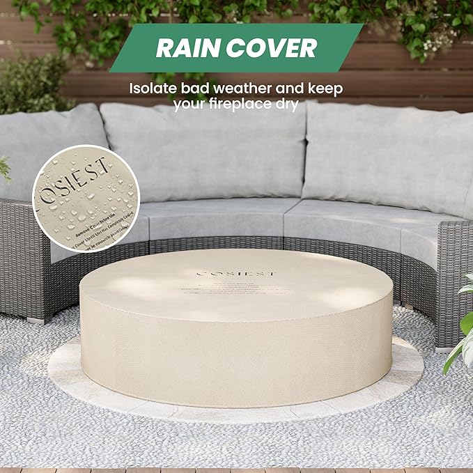 COSIEST Outdoor Propane Fire Pit Coffee Table w Bronze 42 inch Round Base Patio Heater, Certified, 50,000 BTU Stainless Steel Burner, Wind Guard, Transparent Gray Fire Glass, Waterproof Cover