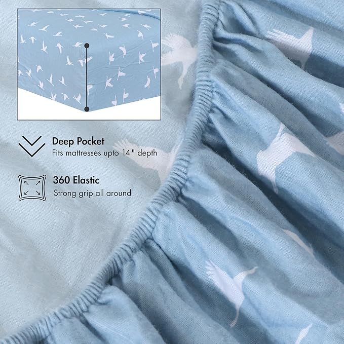 RUVANTI Flannel Sheets California King Size - 100% Cotton Brushed Cal King Bed Sheets Set - Deep Pockets 14 Inches - All Seasons Breathable & Extra Soft - Warm & Cozy, 4 Piece, We Fly