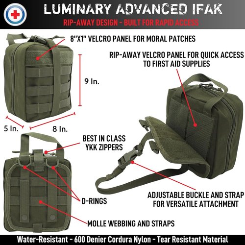 Luminary Advanced IFAK | MOLLE Rip-Away Trauma First Aid Kit - Quick Release Panel, Olive Drab