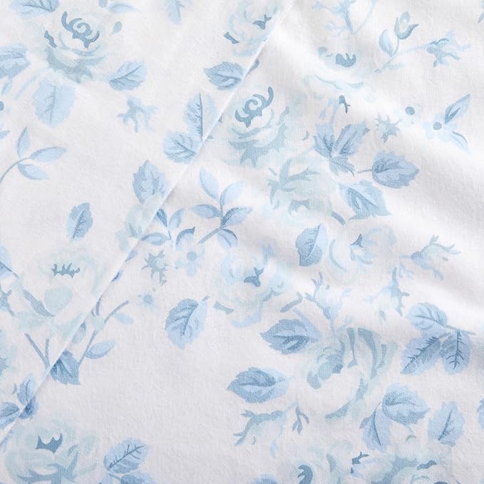 Market & Place 100% Cotton Queen Flannel Sheet Set | 4 Piece Deep Pocket Cozy Winter Floral Bed Sheets | Double Brushed for Extra Softness & Comfort | Alpine Collection (Queen, Vintage Floral)