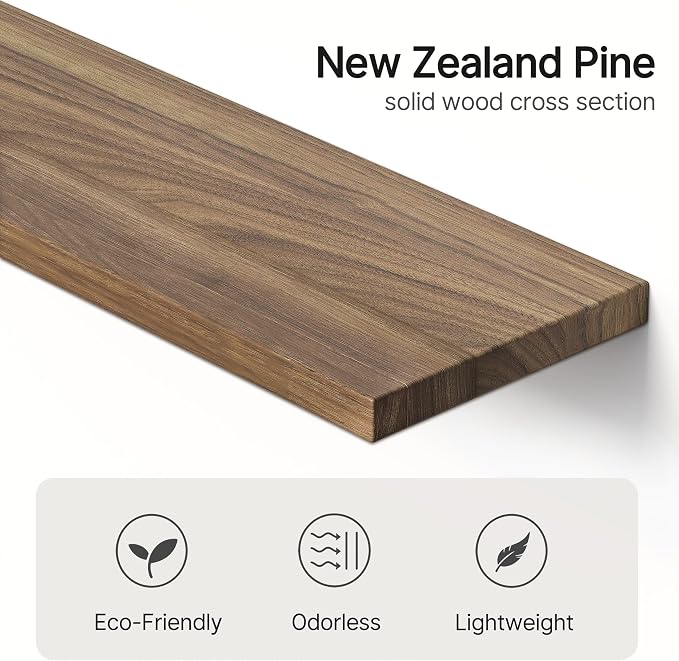 Upgraded Floating Shelves for Wall, Set of 3 Solid Wood Wall Mounted Shelves, 16" Rustic Walnut Display Shelf for Bedroom, Living Room, Bathroom, and Kitchen Decor - Heavy-Duty & Natural Pine