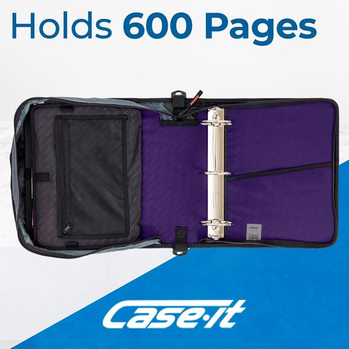 Case-it Mighty Zip Tab School Zipper Binder - 3-Inch O-Rings, 600-Sheet Capacity, 5-Subject Organizer | Purple Eclipse