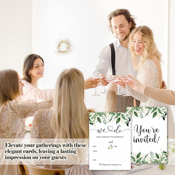 Greenery Wedding Invitations, 5"x 7" Eucalyptus Leaves Wedding Invites Card With Envelopes, 25 PCS for Party Decorations and Supplies - A12