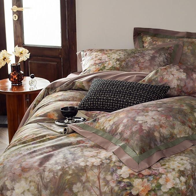 VM VOUGEMARKET Painting Flower Duvet Cover King Smooth Long Staple Cotton Bedding Duvet Cover with Pink Floral Pattern Garden Cottage Botanical Comforter Cover for Spring Summer