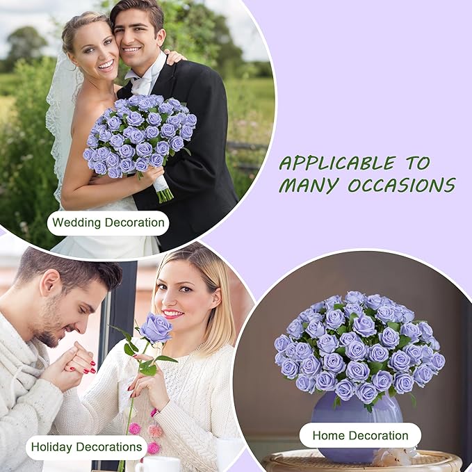 Fake Plants Roses Flowers Plastic Flowers Spring Decorations for Home Gifts for Gf Roses Artificial Flowers for Vase Fake Flowers Home Decor 19.6"(Light Purple 50PCS)