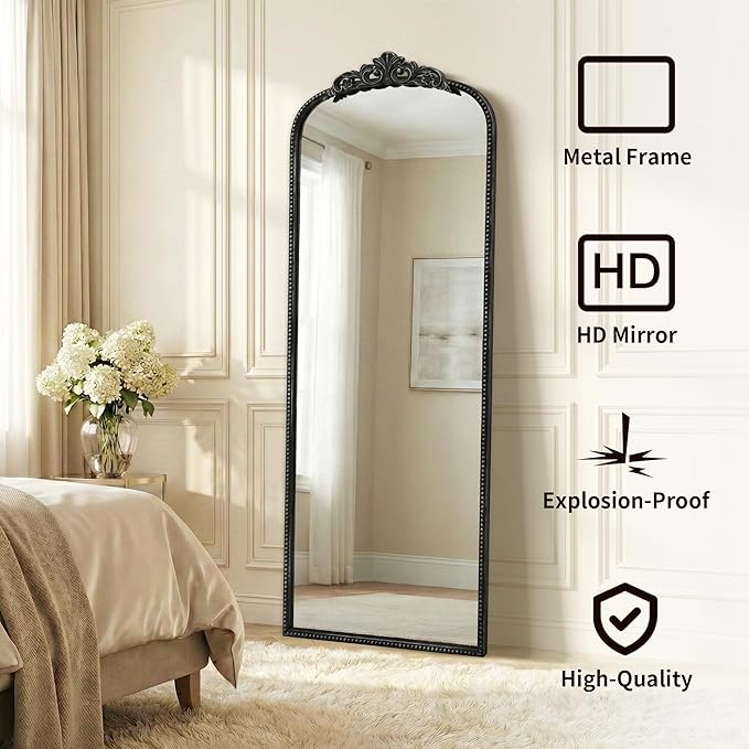 Micasso Full Length Black Mirror: 21''x56'' Baroque Antique Floor Long Body Mirror - Traditional Ornate Vintage for Wall/Dressing Room/Bedroom/Cloakroom/Entryway - Home Decor for Living Room