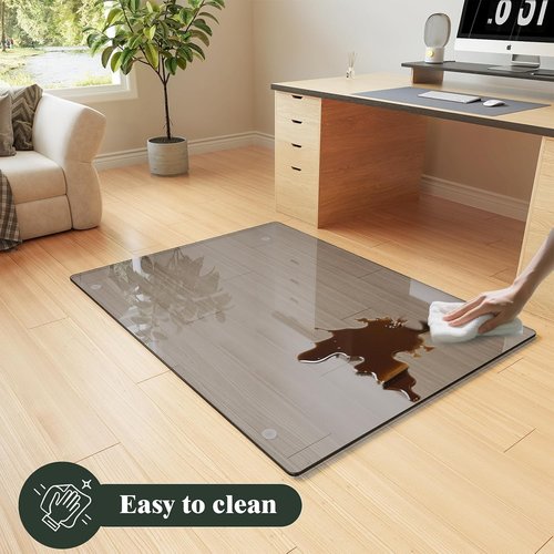 Koonmi Tempered Glass Chair Mat - Heavy Duty Office Floor Protector for Hardwood & Carpets | 30" x 48" Grey
