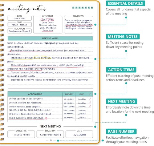 Regine Switzerland Meeting Notebook - Work Organization Planner with Action Items | Yellow Office Supplies