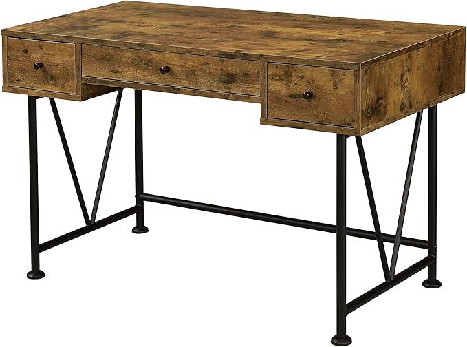 Coaster Home Furnishings Analiese Rustic 47-Inch 3-Drawer Home Office Computer Writing Desk Study Table with Storage Engineered Eco-Friendly Wood Look Laminate Sturdy Steel Rustic Nutmeg 801541