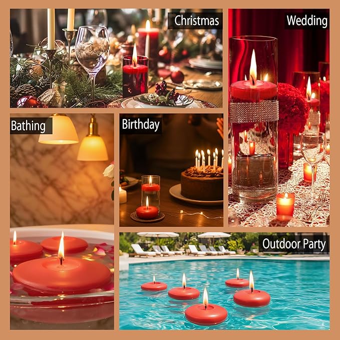 3 inch Floating Candles 36 Packs Red Floating Candle for Centerpieces 8-9 Hours Floating Candles 3” Water Candles for Cylinder Vases, Pool, Wedding, Christmas, Party