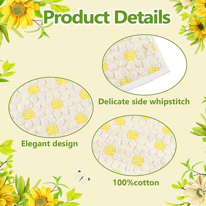 Quera 2 Pack Hand Towels Spring Summer White Yellow Flower Sunflower Farmhouse Cotton Bathroom Decorative Towels Set for Drying, Cleaning, Cooking, Holiday 13.7'' x 29.5''