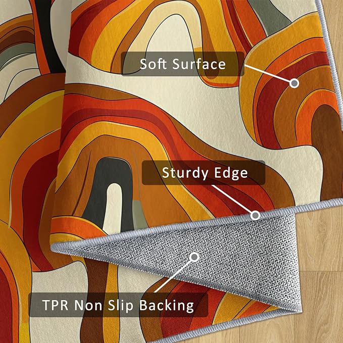 70s Retro Rug Large 8x10 Psychedelic Funky 1970s Abstract Pattern Area Rugs for Living Room, Bedroom, 70s Retro Home Decor Accessories Indoor Carpet, Non Slip & Machine Washable, GD0343