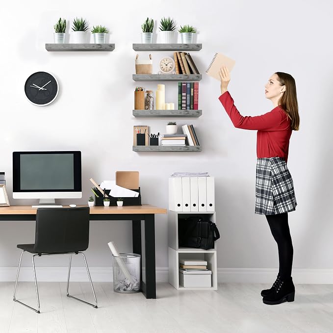 Sorbus Floating Shelves for Wall – 16 Inch Floating Shelf for Kitchen, Bedroom, Living Room, Bathroom, Home & Wall Decor - Mounted Bathroom Shelves with Invisible Brackets (Grey, 5 Pack)