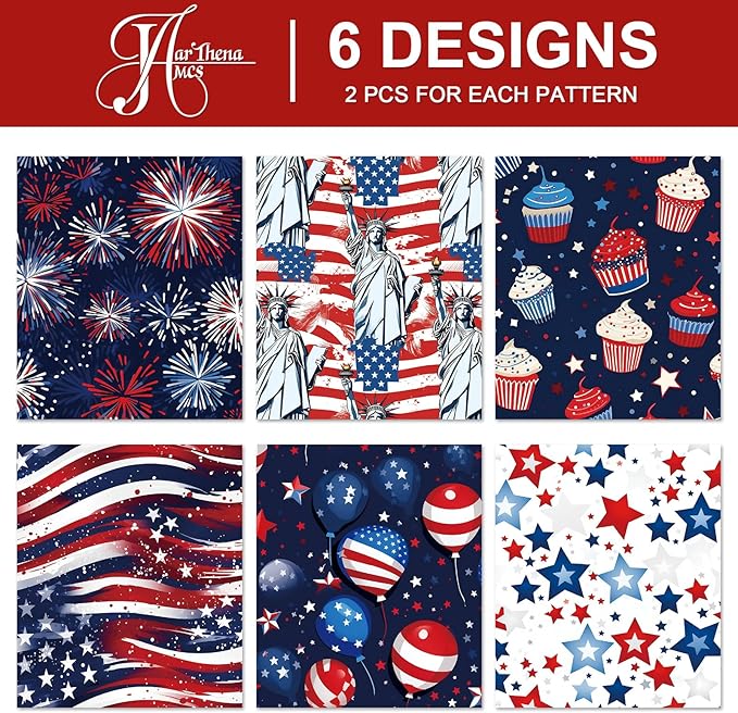 JarThenaAMCS 12 Sheet Patriotic Wrapping Paper -Not Roll- American Flag Star Firework Gift Wrap Paper Folded Flat Art Paper for 4th of July DIY Crafts Gift Wrapping, 19.7 x 27.6 Inch