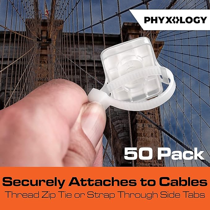 Heavy Duty, Strong 10-Inch Zip Ties and Reusable Label Boxes 50 Pk. Box Attaches to Sturdy Cord Bundler for Desk, PC and Desktop Cable Management. Great White Organizer for Cables, Wires and Equipment