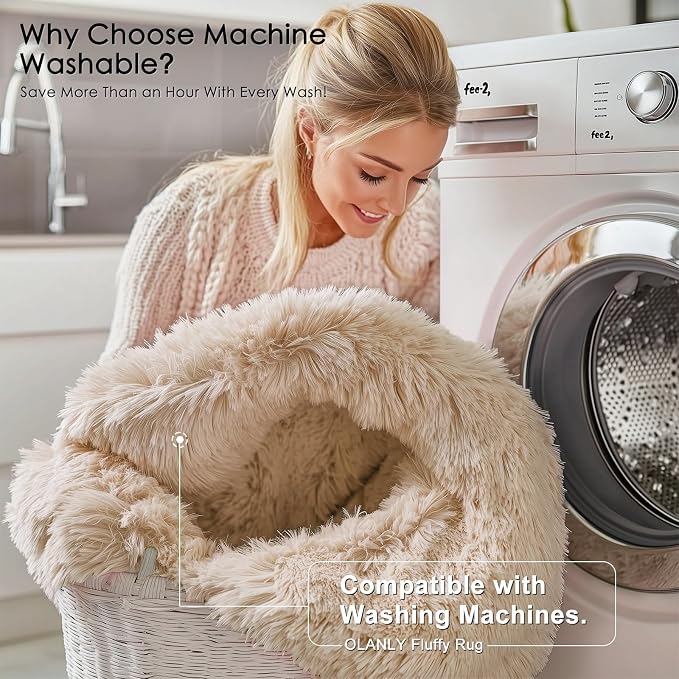 OLANLY 8x8 Machine Washable Large Area Rugs for Living Room, Bedroom, Soft Fluffy Shaggy Bedside Rug, Indoor Floor Carpet for Kids Girls and Boys, Dorms, Nursery, Home Decor Aesthetic, Beige