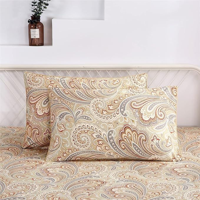 RYNGHIPY Luxury Floral Print Sheets Sets Silky Long Staple Egyptian Cotton Flowers Khaki Bedding Sheet Collections (Khaki,Full Size)