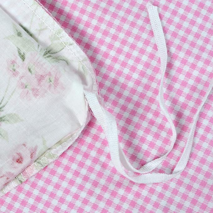 FADFAY Rose Floral Duvet Cover Set Pink Grid Cotton Girls Bedding with Hidden Zipper Closure 3 Pieces, 1duvet Cover & 2pillowcases,King/California King Size