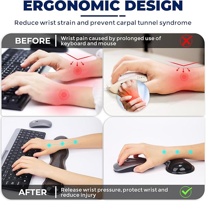 Gel Wrist Rest for Keyboard and Mouse, Wrist Rest for Keyboard, Mouse Wrist Support, Pain Relief, Cool Touch, Non-Skid, Keyboard Wrist pad