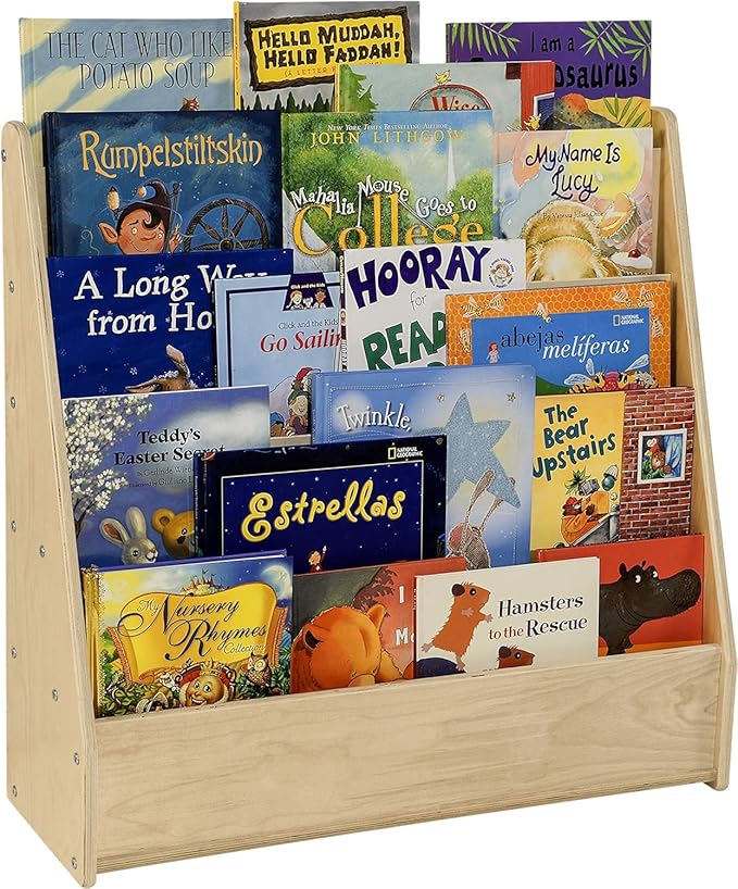 Contender Book Display for Daycare, Classroom, Preschool, Kids Single-Side Bookcase Stand, 5 Shelf Book Display with Rear Storage, 30-inch Width, Ready-to-Assemble, Made in USA