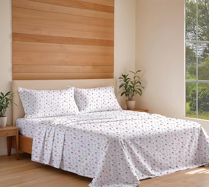 RUVANTI 100% Organic Cotton Sheets Queen Size, Percale Weave, GOTS Certified, 4-Piece Set, Deep Pocket 15", Crisp & Breathable, Soft Durable Bedding, Sábanas Algodón Orgánico – Obsessed Stems