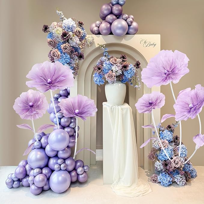 Giant Flowers for Decoration - Floral Decorations with Stand for Flower Backdrop Baby Shower Birthday Party Window Display Home Decor Props -Purple
