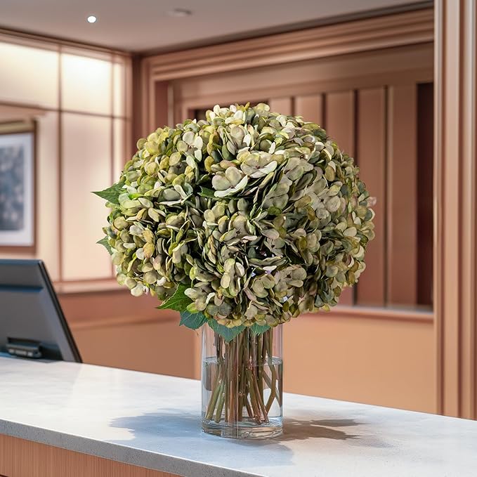 10PCS Fake Hydrangea Artificial Flowers Hydrangea Bouquet for Home Wedding Bridal Bouquet Office Party Table Centerpiece DIY Floral Decor (Autumn Green)