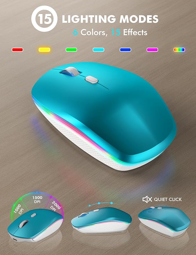 Wireless Keyboard and Mouse Combo, RGB Backlit, Rechargeable & Light Up Letters, Full-Size, Soft Typing, Sleep Mode, 2.4GHz Quiet Keyboard Set for Mac, Windows, Laptop, PC, Trueque (Metallic Blue)