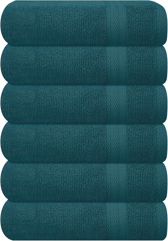 GLAMBURG Ultra Soft 6-Piece Hand Towel Set 16x28-100% Ringspun Cotton - Durable & Highly Absorbent Hand Towels - Ideal for use in Bathroom, Kitchen, Gym, Spa & General Cleaning - Teal