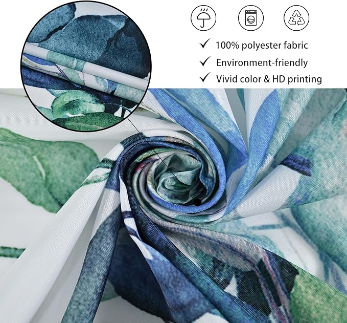 Eucalyptus Shower Curtain, Watercolor Green Leaves Plant Floral Spring Nature Waterproof Fabric Machine Washable with Hooks for Bathroom Bathtub Decor 60Wx72H