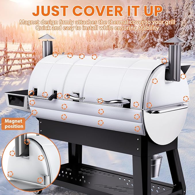 Grill Insulation Blanket for recteq DualFire 1200 Wood Pellet Smoker Grill, Insulated Blanket Replacement for recteq DualFire 1200 Pellet Grill, Pellet Grill Blanket, Save Heat for Winter Cooking